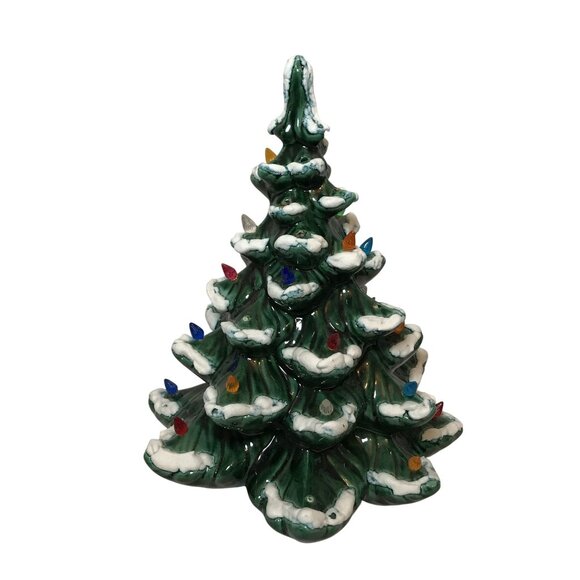 Vintage Ceramic Christmas Tree With Snow & Lights 14" Handmade - Picture 1 of 10